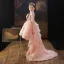 Chic / Beautiful Pearl Pink Beading Lace Sequins Cascading Ruffles Birthday Flower Girl Dresses 2022 Ball Gown High Neck 1/2 Sleeves Sweep Train Flower Girl Dresses