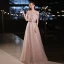 Chic / Belle Rougissant Rose Robe De Bal 2022 Princesse De l'épaule Noeud Paillettes Faux Diamant Manches Courtes Dos Nu Longue Robe De Ceremonie
