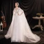Charmant Weiß Perlenstickerei Strass Pailletten Brautkleider / Hochzeitskleider 2022 A Linie Rundhalsausschnitt Kurze Ärmel Quaste Hof-Schleppe Hochzeit