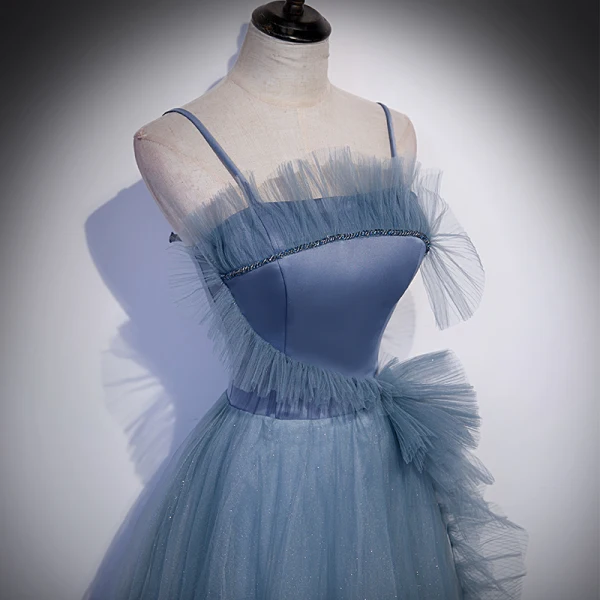 Chic / Beautiful Pool Blue Pleated Prom Dresses 2022 A-Line / Princess Spaghetti Straps Sleeveless Backless Floor-Length / Long Formal Dresses