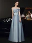 Classy Sky Blue Satin Prom Dresses 2022 A-Line / Princess One-Shoulder Short Sleeve Backless Floor-Length / Long Formal Dresses