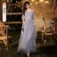 Fashion Sky Blue Beading Sequins Bridesmaid Dresses 2021 A-Line / Princess Pearl Rhinestone Short Sleeve Backless Floor-Length / Long Wedding Party Dresses