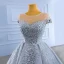 High-end Silver Gradient-Color Wedding Dresses 2022 Ball Gown Scoop Neck Handmade  Beading Rhinestone Sequins Short Sleeve Chapel Train Wedding