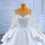 Luxury / Gorgeous High-end Handmade  Beading Pearl Sequins White Wedding Dresses 2022 Ball Gown Cascading Ruffles Scoop Neck Long Sleeve Royal Train Wedding