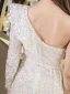 Sexy Ivoire Perlage Paillettes Robe De Soirée 2022 Trompette / Sirène Une épaule Manches Longues Dos Nu Fendue devant Longue Robe De Ceremonie
