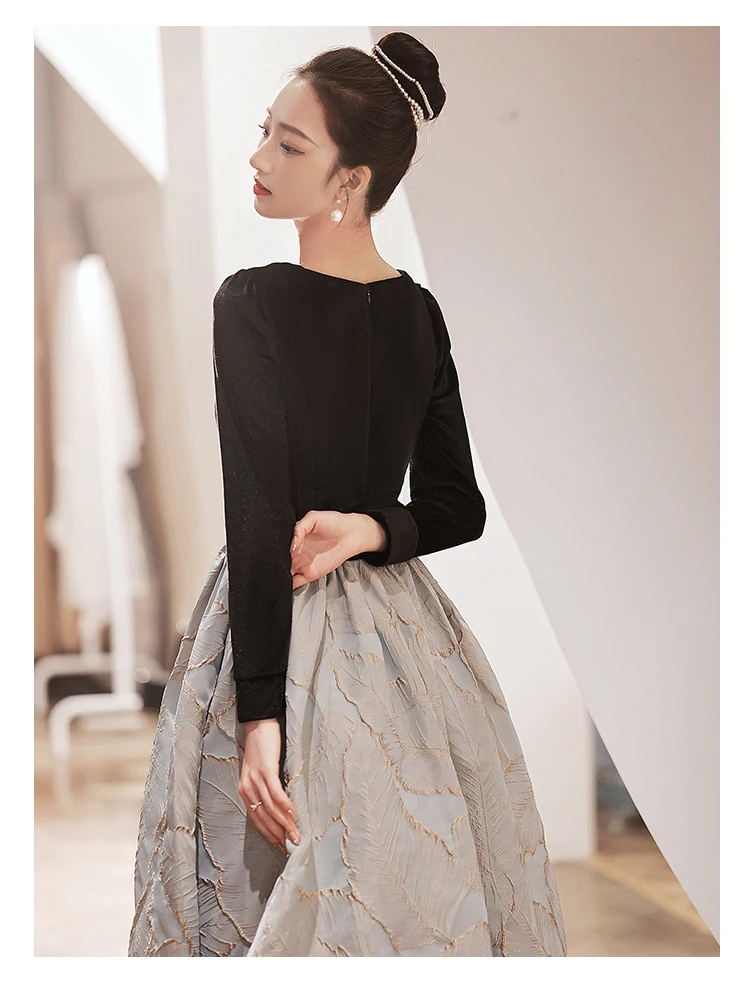 Chic Beautiful Black Velour Suede Winter Prom Dresses 2022 A Line Princess  Square Neckline Long Sleeve Rhinestone Floor Length Long Formal Dresses