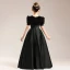 Elegant Black Suede Satin Birthday Flower Girl Dresses 2022 Ball Gown Scoop Neck Short Sleeve Sash Floor-Length / Long Flower Girl Dresses