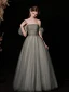 Chic / Beautiful Glitter Sage Green Prom Dresses 2022 A-Line / Princess Strapless Puffy Short Sleeve Backless Floor-Length / Long Prom Formal Dresses