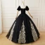 Elegant Black Suede Prom Dresses 2022 Ball Gown Square Neckline Puffy Short Sleeve Appliques Backless Floor-Length / Long Formal Dresses