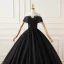 Élégant Noire Glitter Robe De Bal 2022 Robe Boule De l'épaule Faux Diamant Paillettes En Dentelle Fleur Manches Courtes Dos Nu Longue Robe De Bal