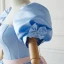 Lovely Sky Blue Satin Pleated Prom Dresses 2022 Ball Gown Strapless Puffy Short Sleeve Backless Bow Floor-Length / Long Formal Dresses