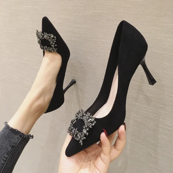Schöne Schwarz Strass Wildleder Ball Pumps 2022 8 cm Stilettos Spitzschuh Pumps Hochhackige