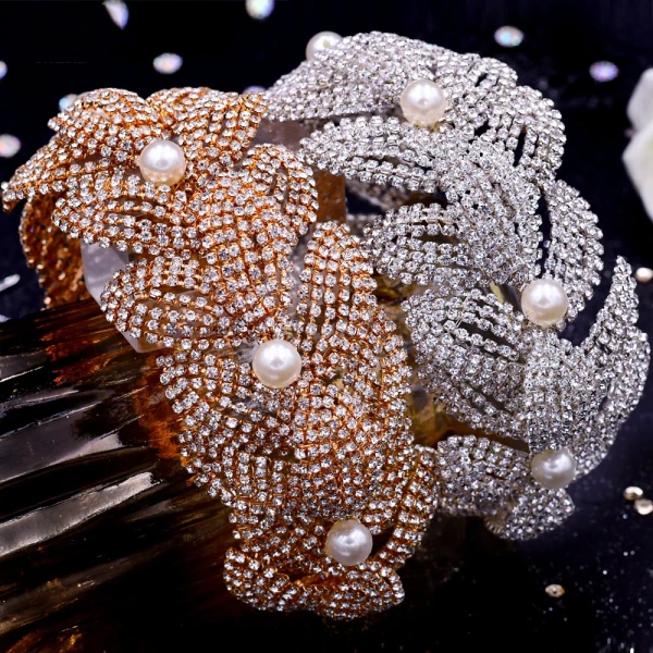 Sjarmerende Gull Perle Rhinestone Legering Har Tilbehor 2022 Bryllup Tilbehør Hodepynt Hårbøyle