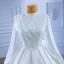 Muslim Elegant White Satin Wedding Dresses 2022 Ball Gown High Neck Handmade  Beading Pearl Lace Flower Long Sleeve Floor-Length / Long Wedding