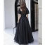 Modest / Simple Black Prom Dresses 2022 A-Line / Princess Off-The-Shoulder Short Sleeve Backless Floor-Length / Long Formal Dresses
