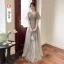 Modest / Simple Grey Bridesmaid Dresses 2022 A-Line / Princess Scoop Neck Short Sleeve Backless Floor-Length / Long Bridesmaid Dresses