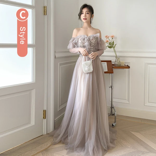 Chic / Beautiful Lace Flower Sequins Dusky Pink Bridesmaid Dresses 2022 A-Line / Princess Short Sleeve Backless Sash Floor-Length / Long Bridesmaid Dresses