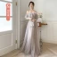 Chic / Beautiful Lace Flower Sequins Dusky Pink Bridesmaid Dresses 2022 A-Line / Princess Short Sleeve Backless Sash Floor-Length / Long Bridesmaid Dresses
