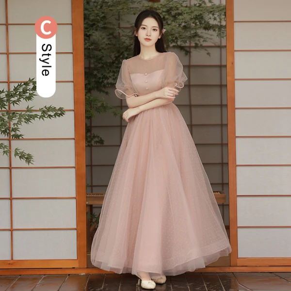 Simple Rougissant Rose Robe Demoiselle D'honneur 2022 Princesse Manches Courtes Dos Nu Longue Robe Demoiselle D'honneur