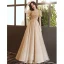 Chic / Belle Champagne Perlage Paillettes Robe De Bal 2022 Princesse Encolure Carrée Manches Courtes Dos Nu Longue Robe De Ceremonie