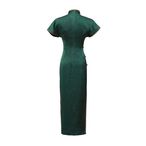 Vintage / Retro Dark Green Evening Party Cheongsam 2022 Trumpet / Mermaid High Neck Short Sleeve Split Front Tea-length Cheongsam / Qipao