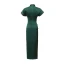 Vintage / Retro Dark Green Evening Party Cheongsam 2022 Trumpet / Mermaid High Neck Short Sleeve Split Front Tea-length Cheongsam / Qipao
