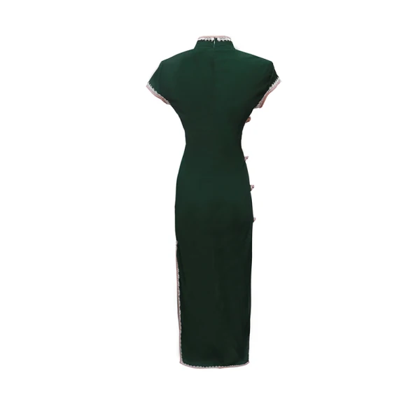 Vintage / Retro Dark Green Evening Party Cheongsam 2022 Trumpet / Mermaid High Neck Sleeveless Tea-length Split Front Cheongsam / Qipao