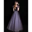 Charmant Violet Glitter Paillettes Robe De Bal 2022 Princesse De l'épaule Manches Courtes Noeud Dos Nu Longue Robe De Ceremonie