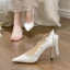 Eleganta Elfenben Pärla Rosett Brudskor 2022 Läder 8 cm Stilettklackar Spetsiga Bröllop Pumps Högklackade