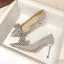 Glittrande Silver Rhinestone Rosett Paljetter Brudskor 2022 Läder 8 cm Stilettklackar Spetsiga Bröllop Pumps Högklackade