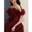 Charming Burgundy Pleated Prom Dresses 2022 A-Line / Princess Off-The-Shoulder Short Sleeve Backless Floor-Length / Long Formal Dresses