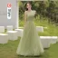 Simple Vert Cendré Robe Demoiselle D'honneur 2021 Princesse Paillettes Manches Courtes Dos Nu Longue Robe Demoiselle D'honneur