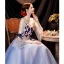 Flower Fairy Sky Blue Pearl Lace Flower Appliques Prom Dresses 2021 A-Line / Princess U-Neck Bell sleeves Backless Floor-Length / Long Formal Dresses