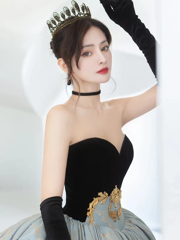 High-end Black Satin Evening Dresses 2022 Ball Gown Strapless Sleeveless Backless Sweep Train Evening Party Formal Dresses