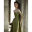 Vintage / Retro Olive Green Satin Evening Dresses  2022 A-Line / Princess Off-The-Shoulder Sleeveless Backless Split Front Floor-Length / Long Formal Dresses