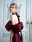 Charmant Bordeaux Satin Robe De Soirée 2022 Trompette / Sirène De l'épaule Noeud Manches Courtes Dos Nu Train De Balayage Soirée Robe De Ceremonie