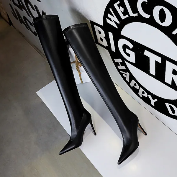 Fashion Black Street Wear Womens Boots 2022 9 cm Stiletto Heels Pointed Toe High Heels Boots