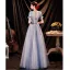 Charmant Bleu Ciel Appliques Robe De Bal 2021 Princesse Encolure Dégagée Perlage Paillettes En Dentelle Fleur Manches de cloche Dos Nu Longue Robe De Ceremonie