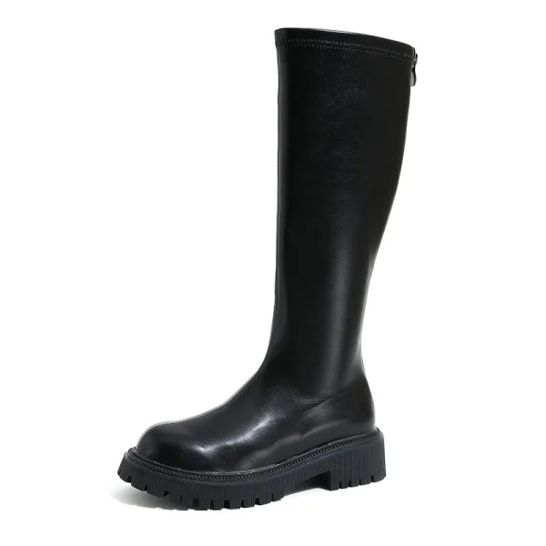 Mode Zwarte Straatkleding Winter Platte Dames Laarzen 2022 Waterdichte Ronde Neus Laarzen