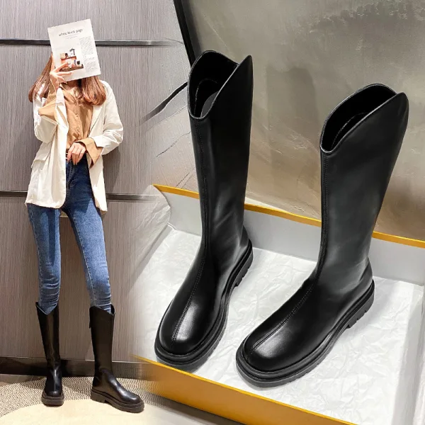 Mode Beige Vêtement de rue Hiver Bottes Femme 2022 Imperméables À Bout Rond Plate Bottes