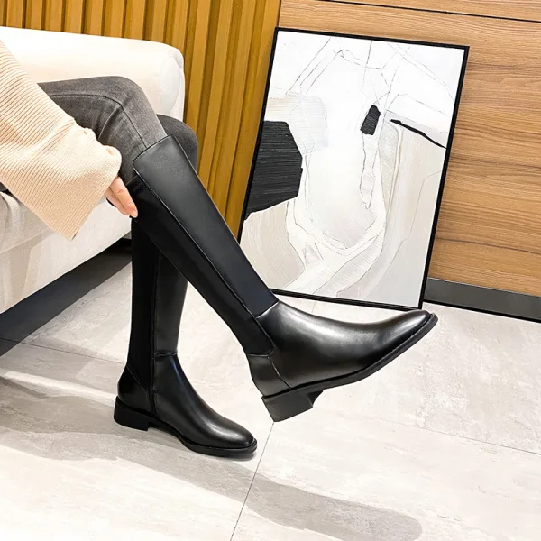Moda Khaki Zużycie ulicy Zima Kozaki Damskie 2022 Płaskie Okrągłe Toe Boots