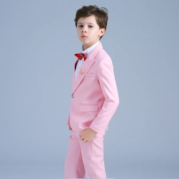 Candy Pink Long Sleeve Wedding Boys Wedding Suits 2022 Coat Pants Shirt Tie Vest