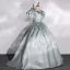 Vintage / Retro Dark Green Satin Prom Dresses A-Line / Princess 2022 Square Neckline Puffy Short Sleeve Backless Sweep Train Formal Dresses