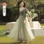 Modest / Simple Olive Green Velour Bridesmaid Dresses 2022 Bridesmaid A-Line / Princess Square Neckline 3/4 Sleeve Backless Floor-Length / Long Wedding Party Dresses
