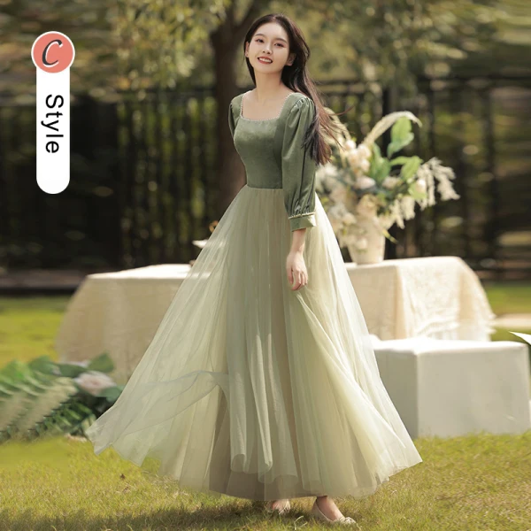 olive green long bridesmaid dress Mismatched Olive Green Chiffon A-line Elegant Long Bridesmaid Dresses,  CB0278 main image 0