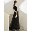 Elegant Black Sequins Prom Dresses 2022 A-Line / Princess Pearl Square Neckline Short Sleeve Backless Floor-Length / Long Formal Dresses