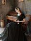 Mode Noire Robe De Bal 2022 Princesse Encolure Carrée Manches Courtes Dos Nu Longue Robe De Ceremonie