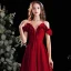 Modest / Simple Burgundy Satin Prom Dresses 2022 A-Line / Princess Off-The-Shoulder Short Sleeve Backless Floor-Length / Long Formal Dresses