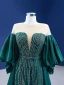 Vintage / Retro High Low Dark Green Beading Sequins Satin Prom Dresses 2022 Trumpet / Mermaid Scoop Neck Puffy 3/4 Sleeve Floor-Length / Long Formal Dresses