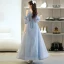 Charmant Bleu Ciel Perlage Glitter Paillettes Robe De Bal 2022 Princesse Encolure Dégagée Manches Courtes Dos Nu Longue Robe De Ceremonie